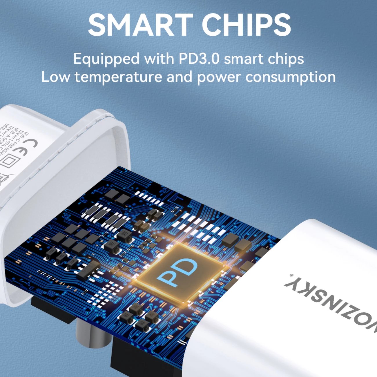 Karikues muri Wozinsky WGWCW, 20W, 2 porta USB-A/USB-C, i bardhë