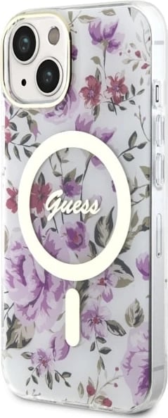 Mbështjellës Guess Flower MagSafe për iPhone 14, Transparent Mbështjellës Guess Flower MagSafe për iPhone 14, Transparent
