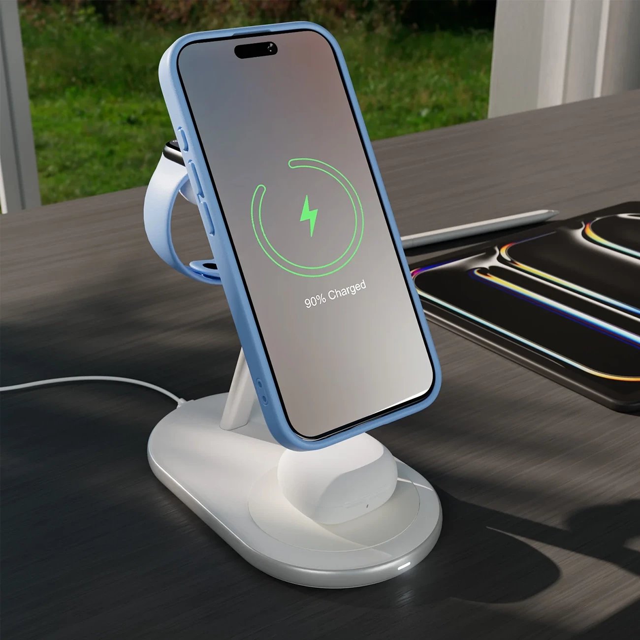 Karikues wireless 3-në-1 Puro Mag Station Qi2, MagSafe, i bardhë