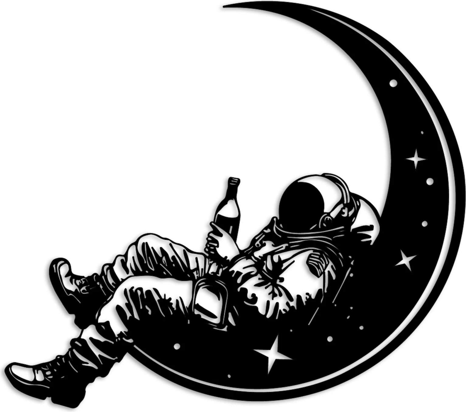 Aksesor dekorativ metalik për mur, astronaut në hënë, Wallity, ngjyrë e zezë, 62x71cm