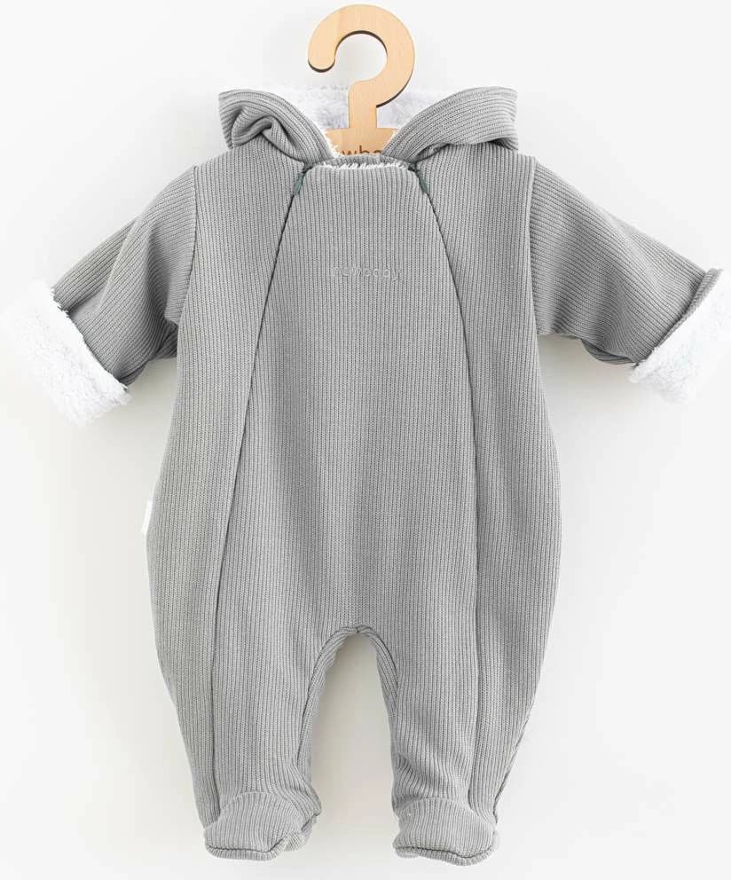 Kombinezon dimri për bebe, New Baby Frosty, madhësi 62 (3-6m), me kapuç, 2 zinxhirë, astar wellsoft, gri