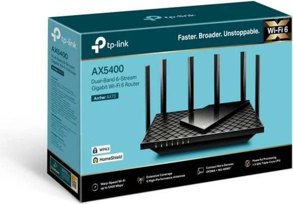Router Wi‑Fi, TP-Link Archer AX72, deri 1 Gbps, 3–6 porta, e zezë