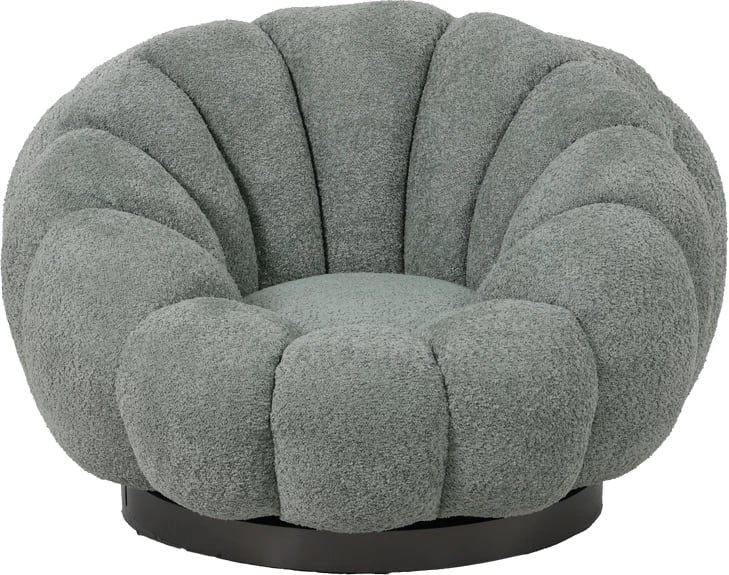 Karrige rrotulluese Nester, pëlhurë boucle, ngjyrë e gjelbër e çelët, 98x97x69cm