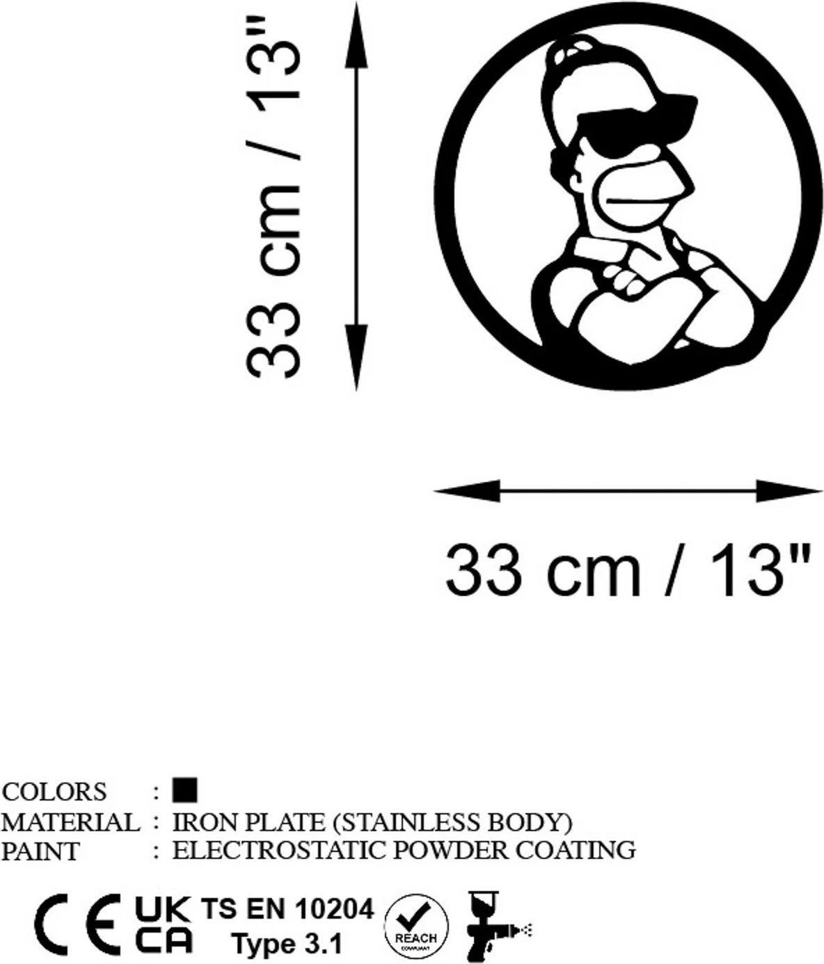 Aksesor dekorativ metalik për mur, Wallity, Sımpson 3, ngjyrë e zezë, 33x33cm