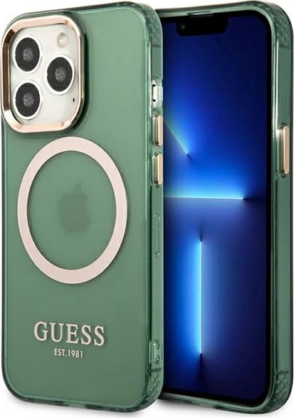 Mbështjellës Guess GUHMP13LHTCMA për iPhone 13 Pro/13 6.1", MagSafe, i fortë, Gjelbër