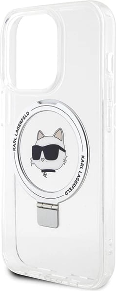 Mbështjellës Karl Lagerfeld Ring Stand Choupette Head MagSafe për iPhone 15 Pro 6.1", Bardhë