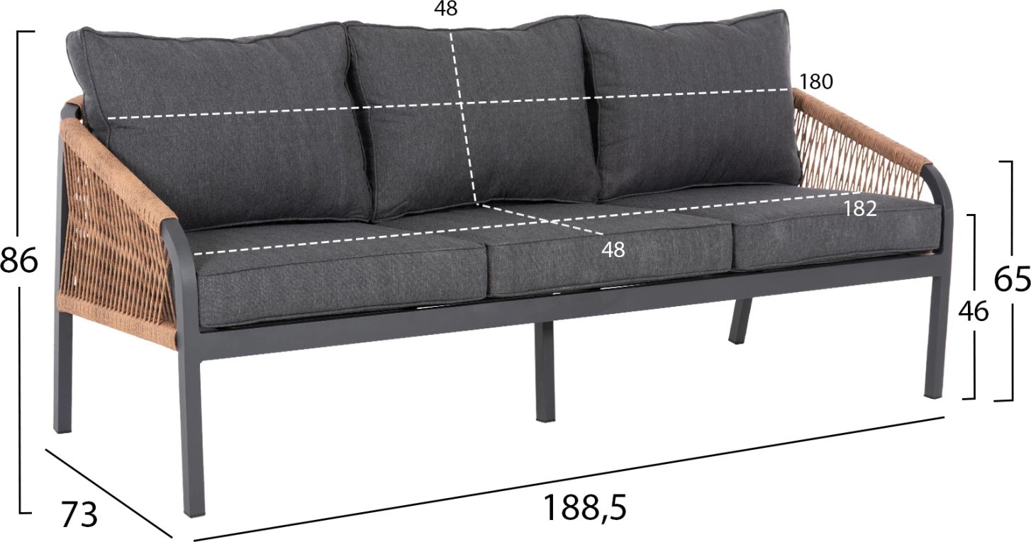 Set salloni për jashtë 4 pjesë, MAERLY, FH6056.03, ngjyrë antracit, alumin-PE litar-antracit jastëk