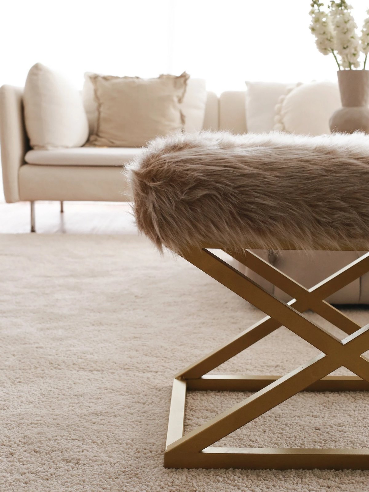 Puf Atelier del Sofa, pelush Capraz, ngjyrë ari dhe kafe