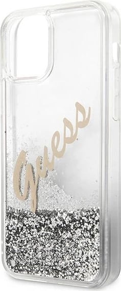 Mbështjellës Guess GUHCP12LGLVSSI për iPhone 12 Pro Max 6.7", Glitter Liquid Vintage, argjendtë