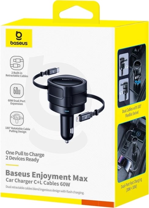 Karikues veture Baseus C00035507121-00 me kabllo USB-C + Lightning 60W, Zi