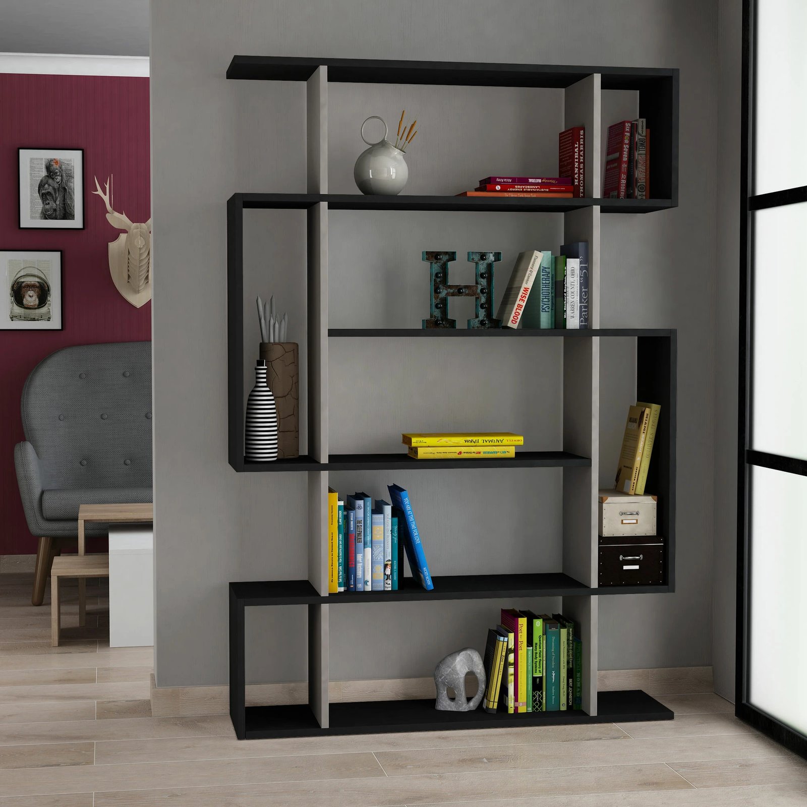 Raft librash Skye Decor, antracit, moka e çelët