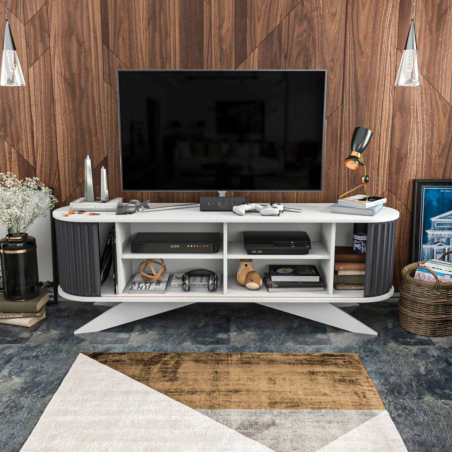 Komodë TV Hanah Home, anthracite dhe e bardhë, Stor