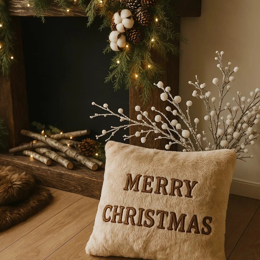 Jastëk dekorativ Krishtlindjesh, ngjyrë bezhë, Evila Originals, 43x43cm