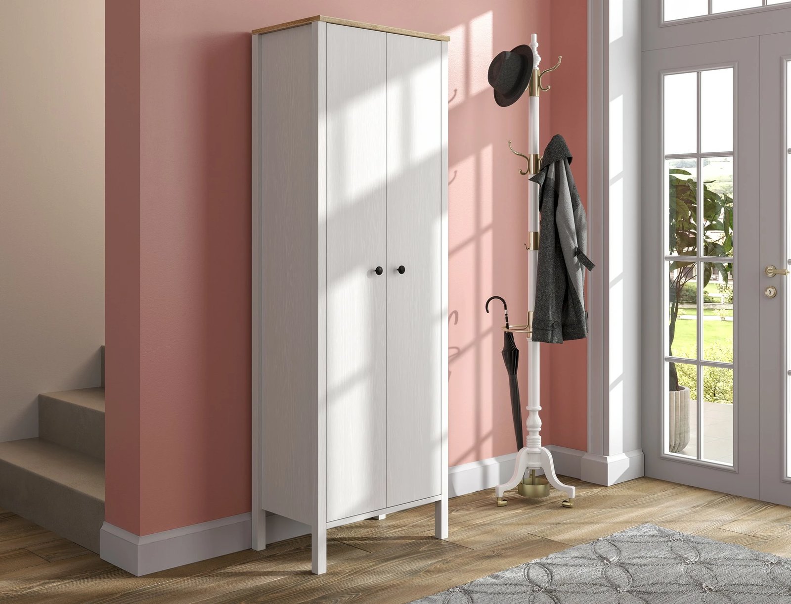 Stendë korridori Hanah Home, FRN-20080, ngjyrë druri dhe e bardhë