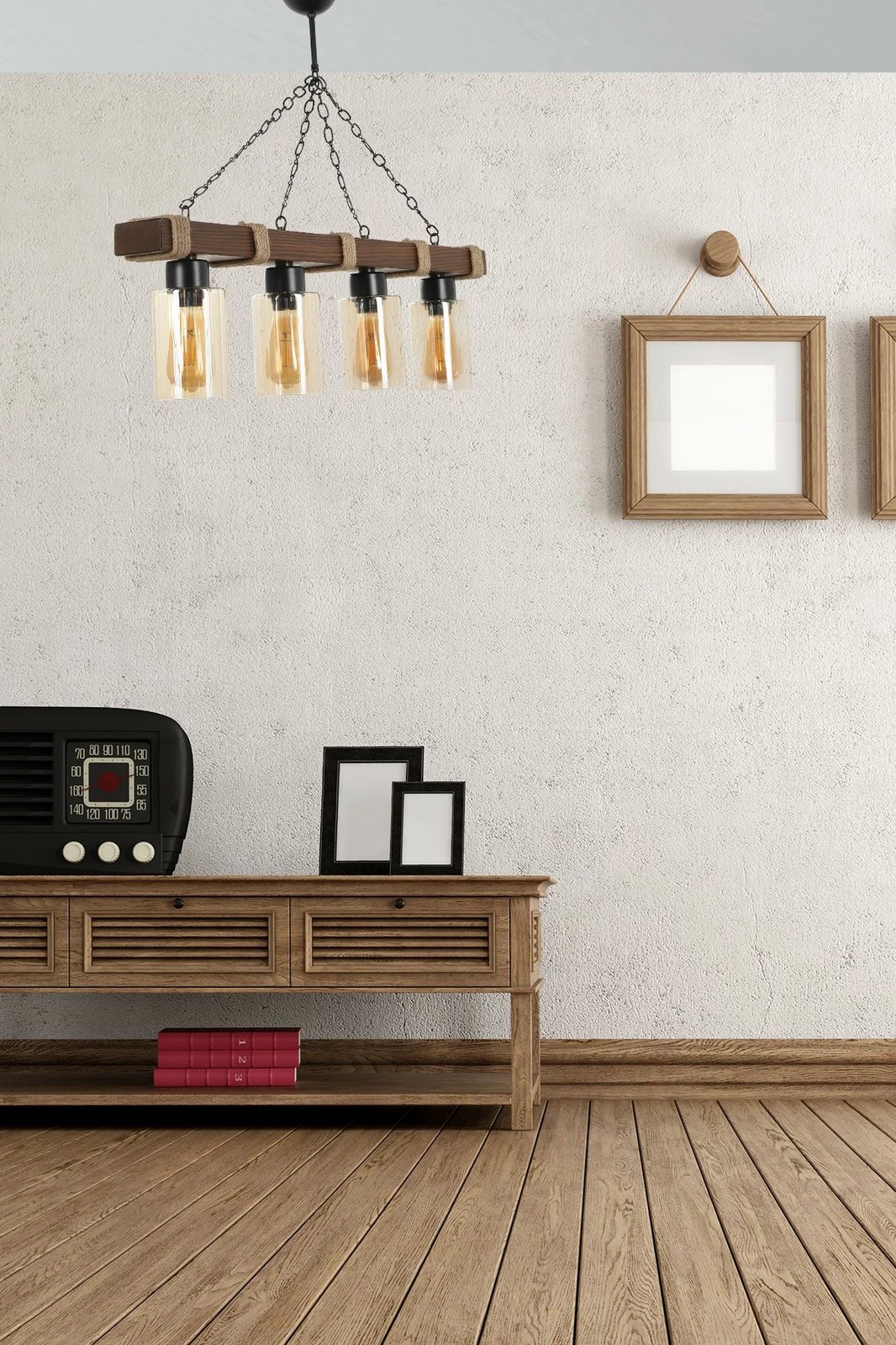 Llambë tavani Opviq Jasmin, 4 copa, dru, ngjyrë arre, cilindër, xham balte