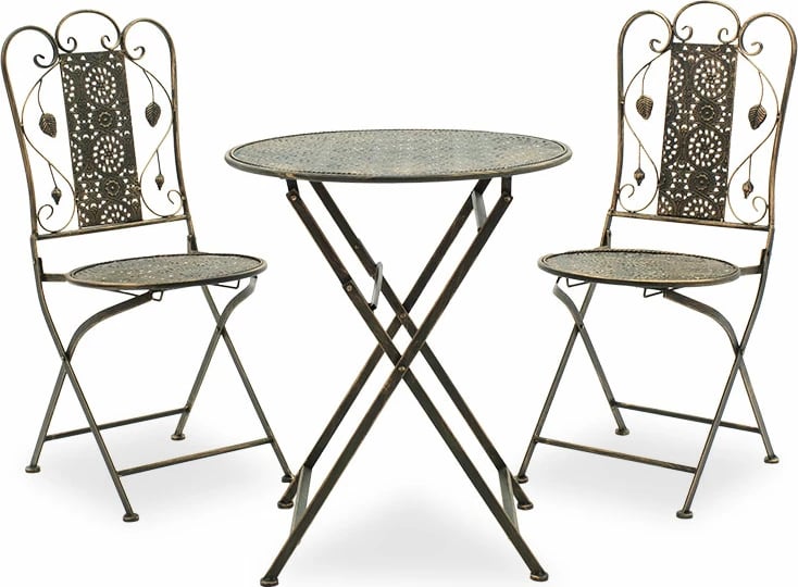 Set tavoline me karrige Drill 3 copë, ngjyrë bakri antike, metal