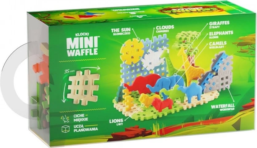 Set blloqesh ndërtimi Marioinex Mini Waffle Animals Savanna, 50 pjesë, plastikë e ricikluar, shumëngjyrëshe