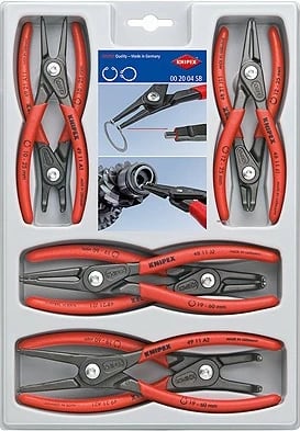 Set pincetash Knipex, 8 copë, dorezë e kuqe