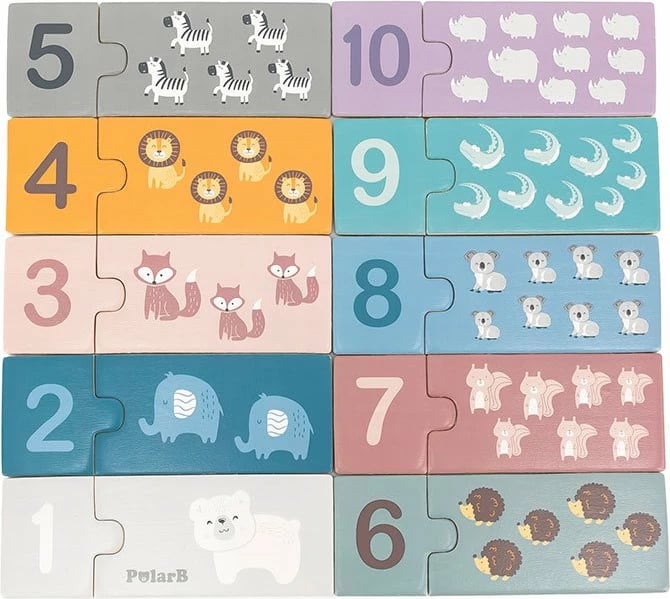 puzzle druri Viga me numra, 31 copa, tren me kafshë, për 18m+, shumëngjyrëshe