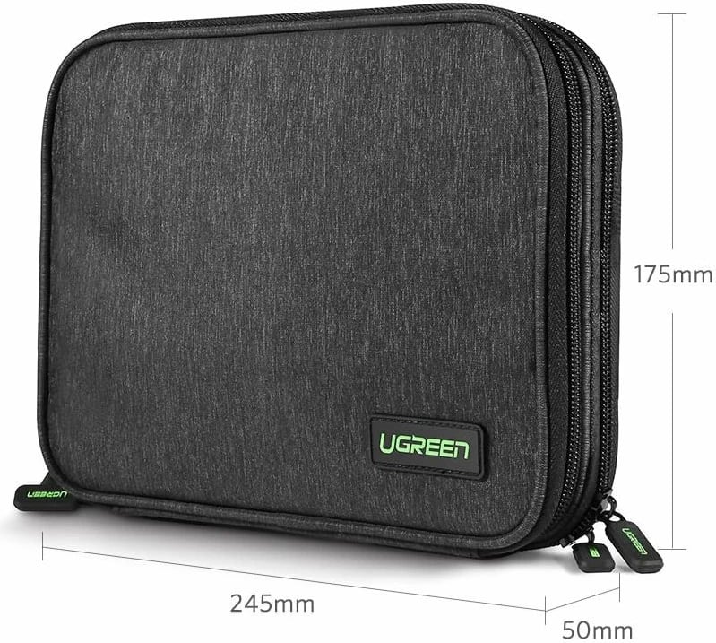 Kasë Ugreen për hard disqe, SSD, kabllo telefoni dhe aksesorë, 24.5 x 17.5 x 5 cm, Gri