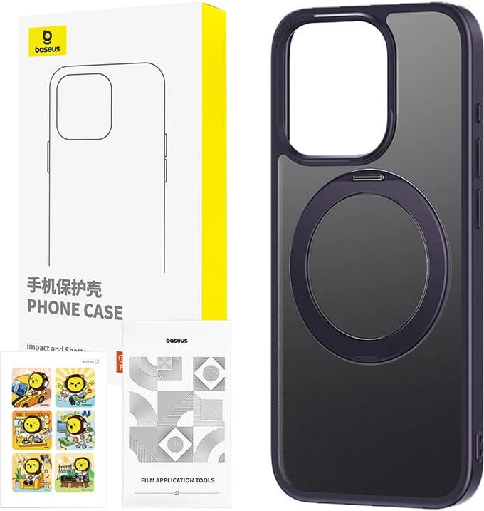 Mbështjellës Baseus SkyRing 360° për iPhone 14 Pro, me xham të fortë dhe set pastrimi, vjollcë