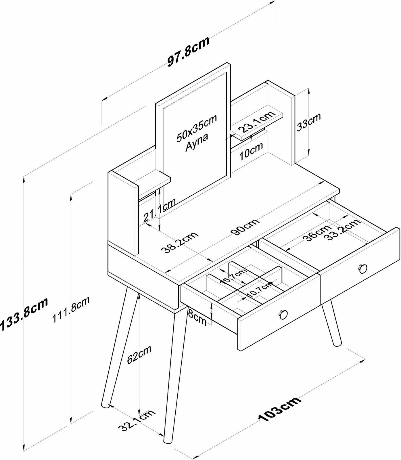 Tavolinë grimi Hanah Home, BJ102 - 2232, e bardhë