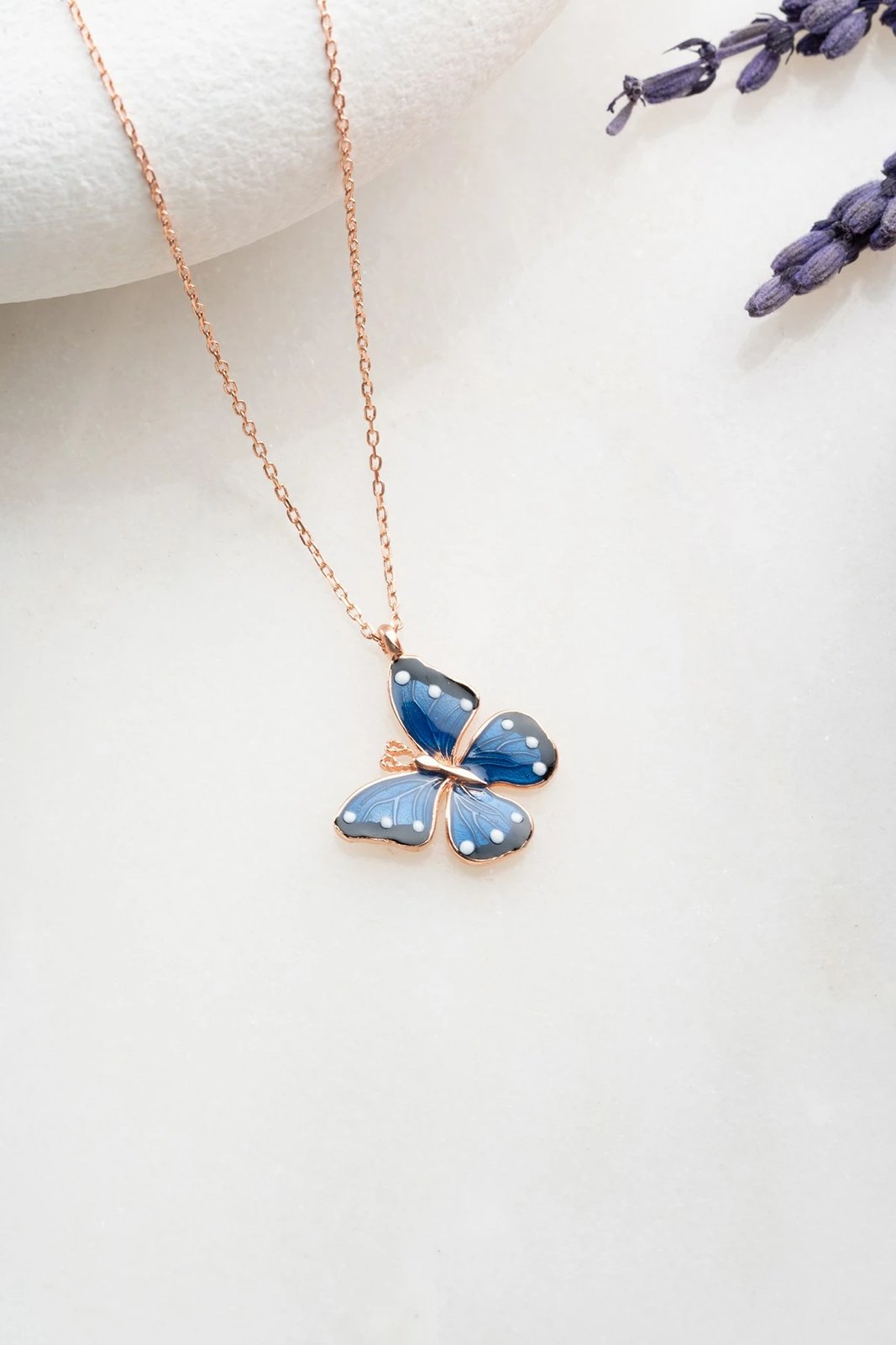 Qafore argjendi, ngjyrë rozë e artë, gur emalje blu, Jumeon, NRZ99250