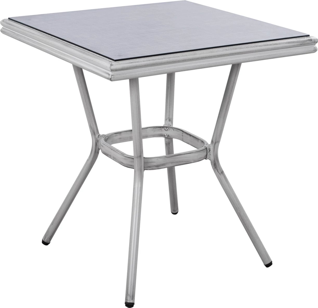 Tavolinë alumini 70X70X76 pamje bambuje FH5568.01 patinë e bardhë me xham