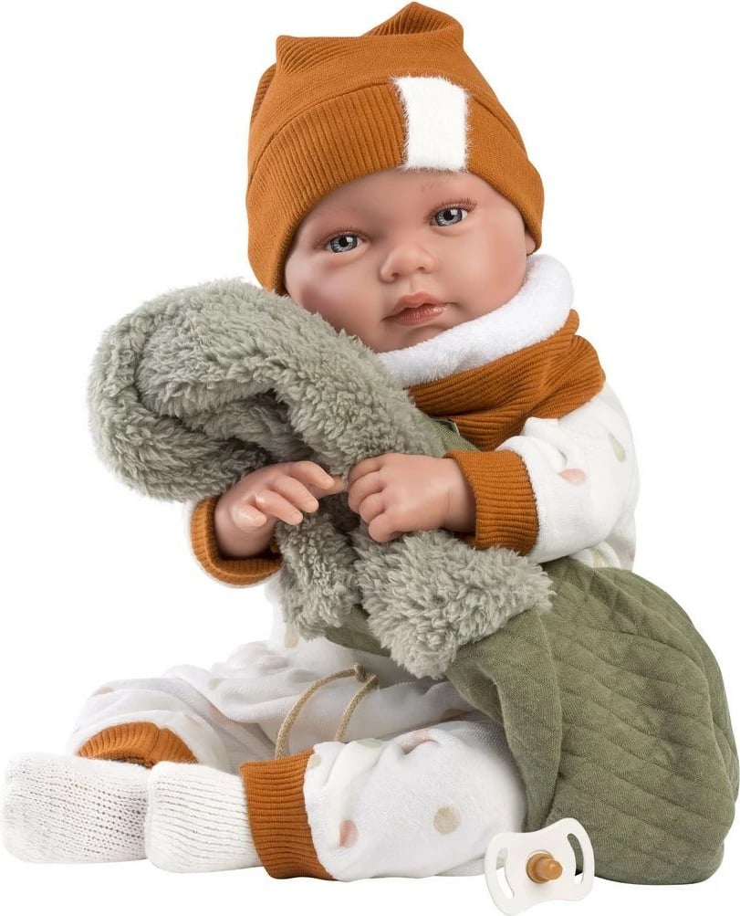 Kukull bebe Llorens Talo 44 cm, me të qeshur, set veshjesh, për vajza