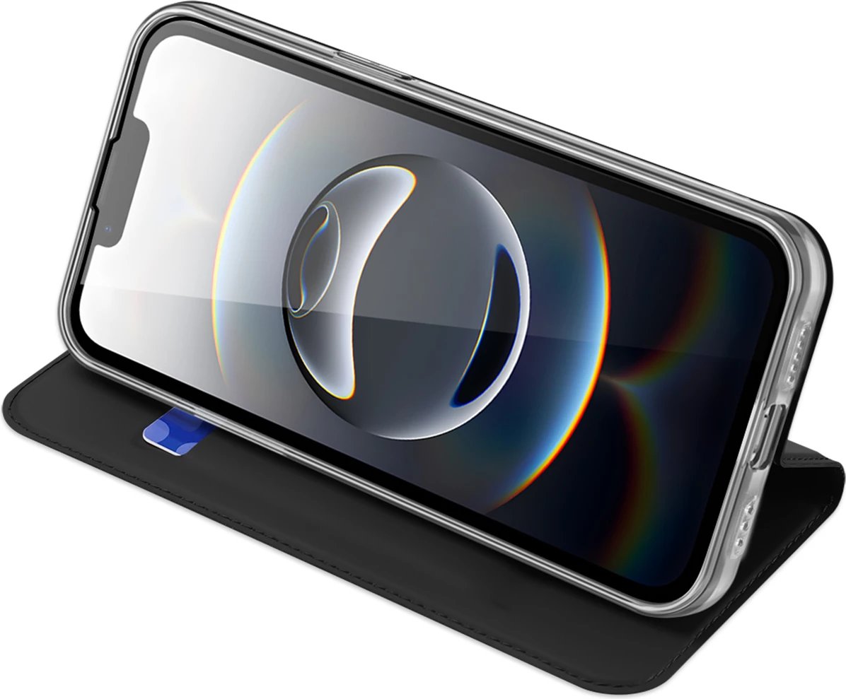 Mbështjellës Dux Ducis Skin Pro për iPhone 16e, me xhep për kartela, me kapak, e zezë