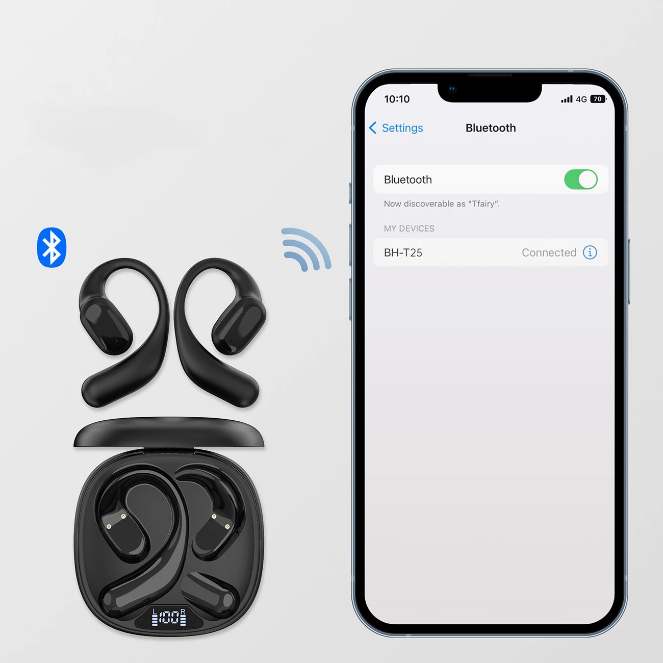 Kufje TWS Choetech OWS BH-T25-BK, Bluetooth 5.3, me ekran LED, të zeza