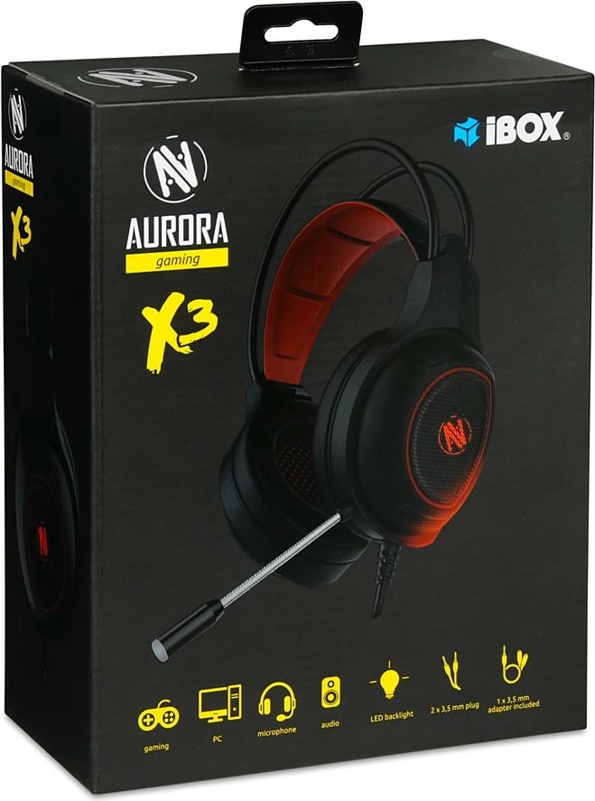 Kufje gaming iBOX Aurora X3 me mikrofon, SHPIX3MV, e zezë