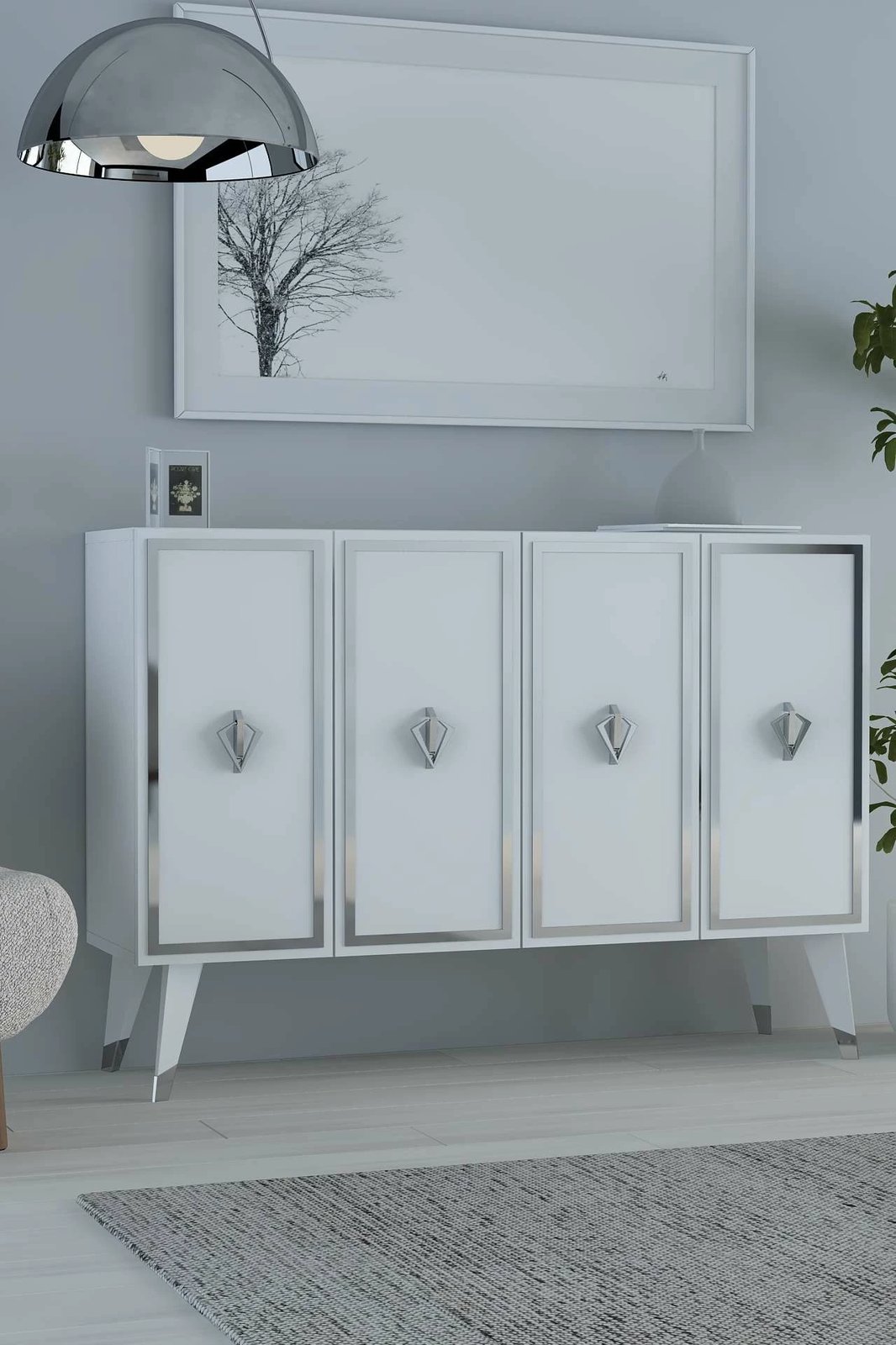 Konsol Skye Decor, 8177KM-32, e bardhë, argjend