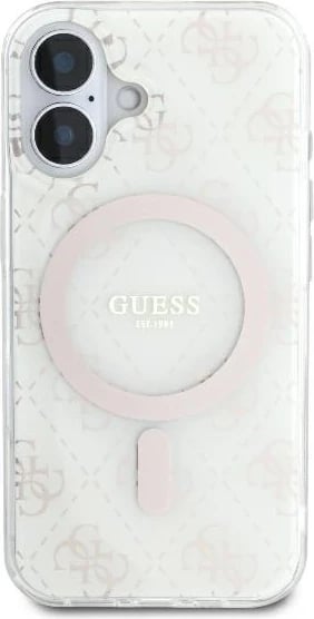 Mbështjellës Guess IML 4G Background MagSafe për iPhone 16, Bardhë
