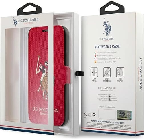 Mbështjellës U.S. Polo Assn. USFLBKP12SPUGFLRE për iPhone 12 mini, Polo Embroidery, i kuq