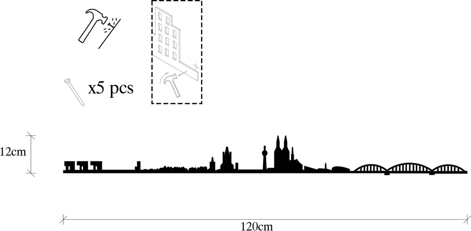 Aksesor dekorativ metalik për mur, skyline i Këlnit, Wallity