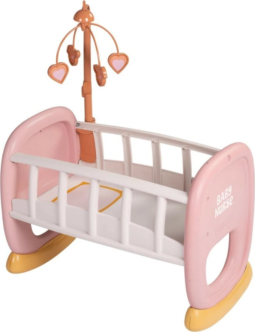 Djep lodër për kukulla Smoby Baby Nurse, plastikë, rozë/bardhë