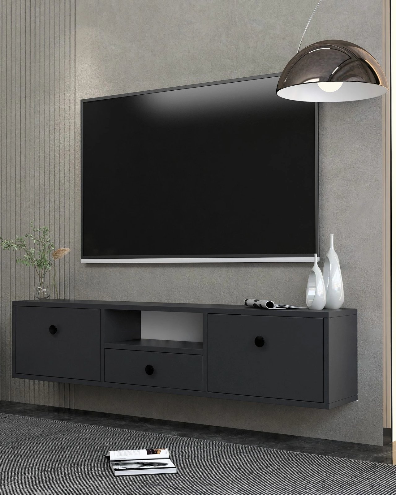 Komodë TV Skye Decor, anthracite, e zezë, 1301-DROP-1