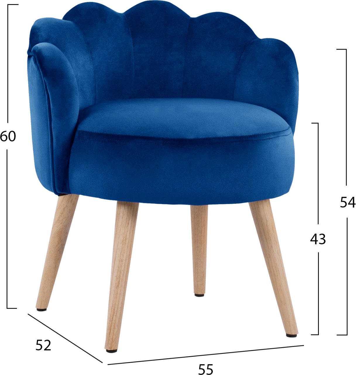 Karrige për bar me shpinë, Elise, FH8628.08, Kadife blu, 55x52x60 cm