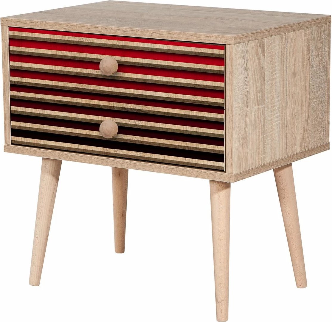 Komodinë moderne Hanah Home, dy sirtarë, ngjyrë lisi Sonoma, 60x61x40cm