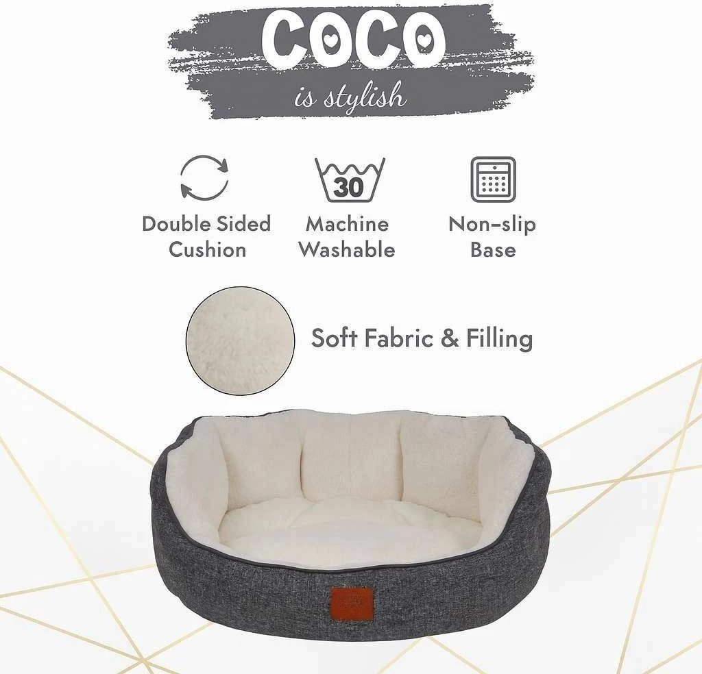 Shtrat për kafshë Coco L, gri dhe bardhë, Paws & Whiskers