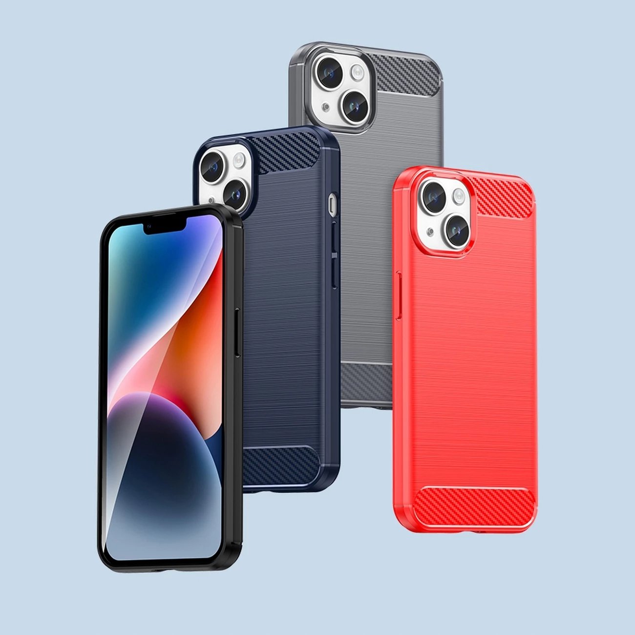Mbështjellës Hurtel Carbon Case për iPhone 14, xhel fleksibël, blu