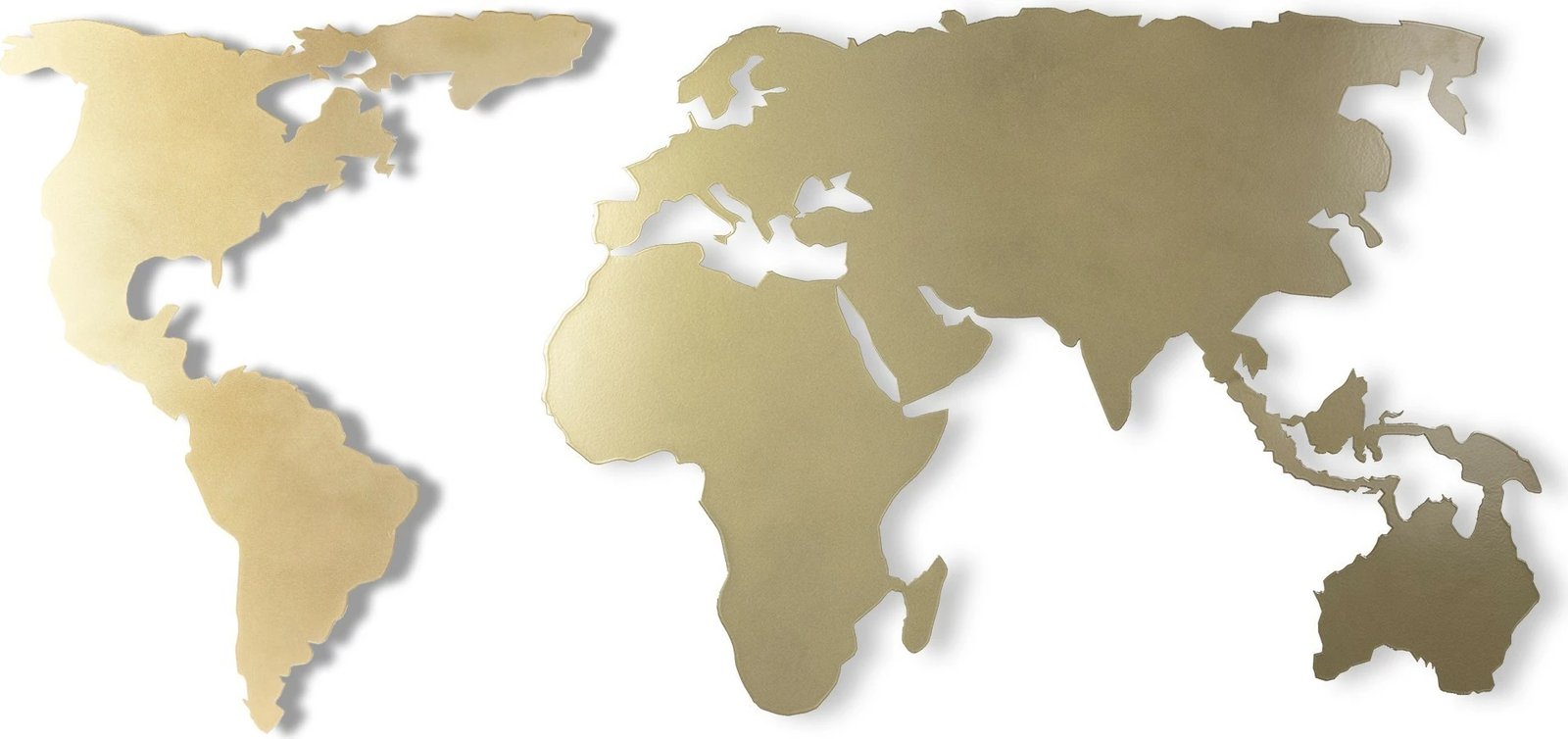 Aksesor dekorativ metalik për mur, siluetë hartë bote, ngjyrë ari, Wallity