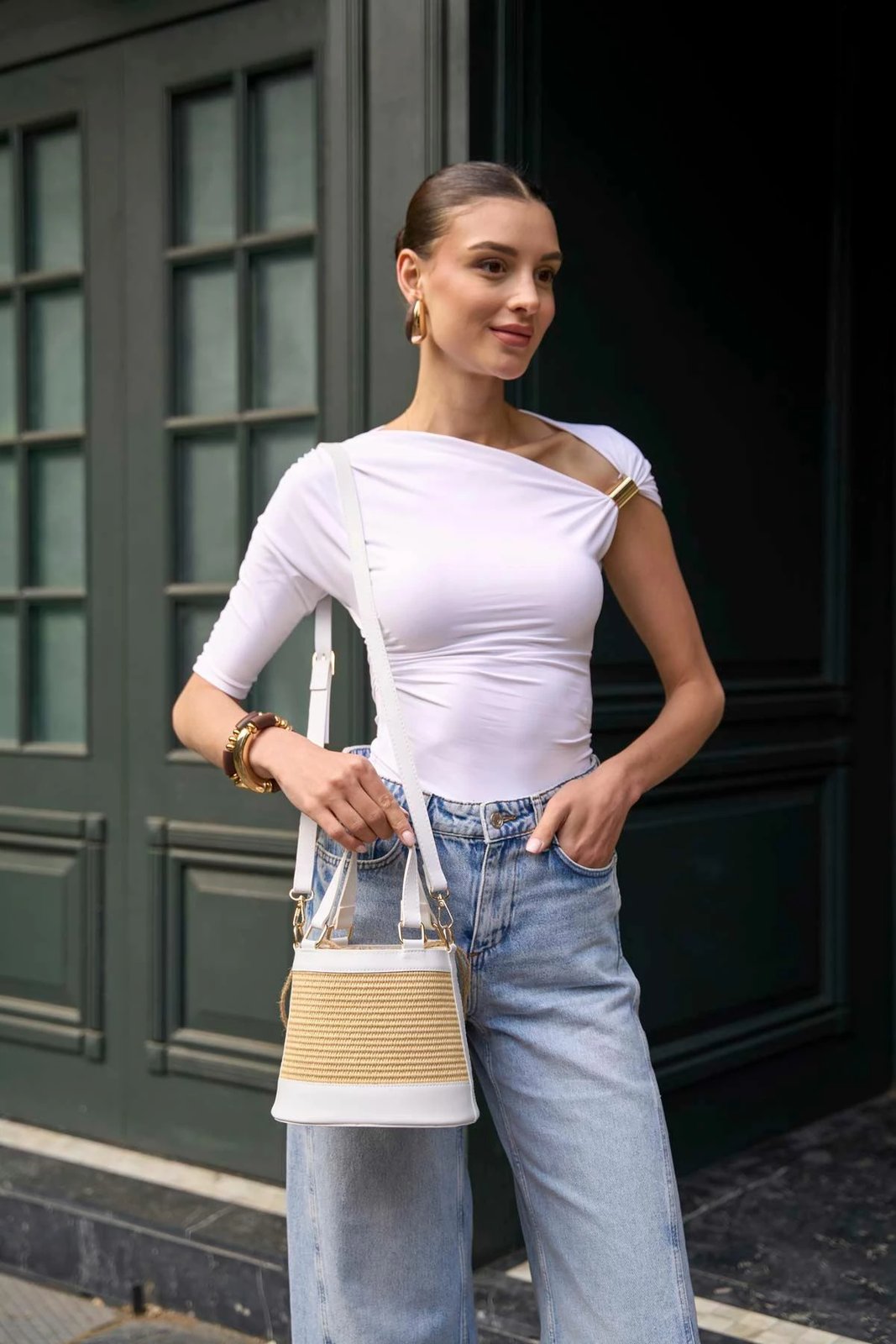 Çantë dore, ngjyrë e bardhë dhe lisi, MK1020225SV10-024