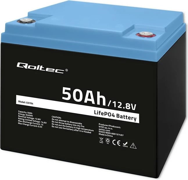 Bateri rikarikueshme Qoltec 53704, LiFePO4, 12.8V, 50Ah, 640Wh, me BMS Bateri rikarikueshme Qoltec 53704, LiFePO4, 12.8V, 50Ah, 640Wh, me BMS