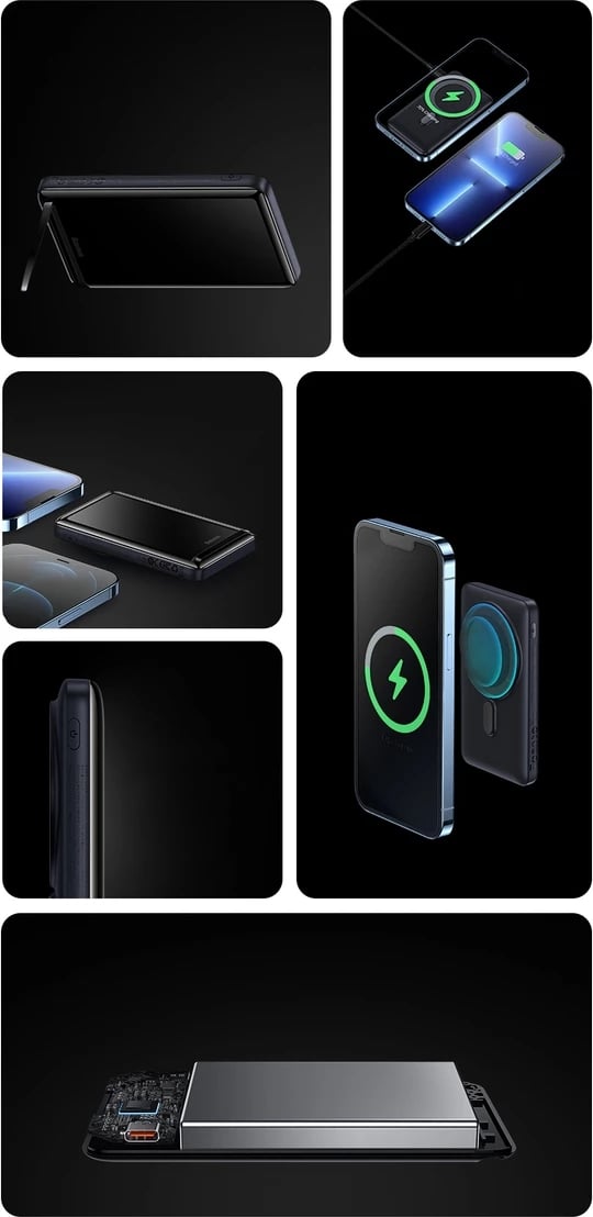 Powerbank Baseus Magnetic Bracket PPCX000203, 10000mAh, MagSafe, 20W, me kabllo USB-C 0.5m, Kaltër e errët
