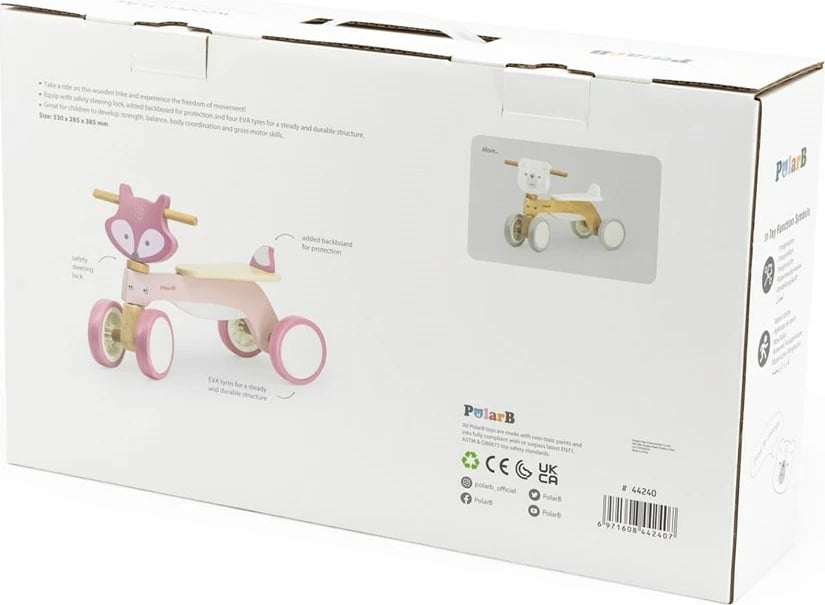 Ride-on druri me 4 rrota, Viga PolarB 44239, bllokim drejtimi, goma EVA, për 12m+, dizajn dhelpër, rozë