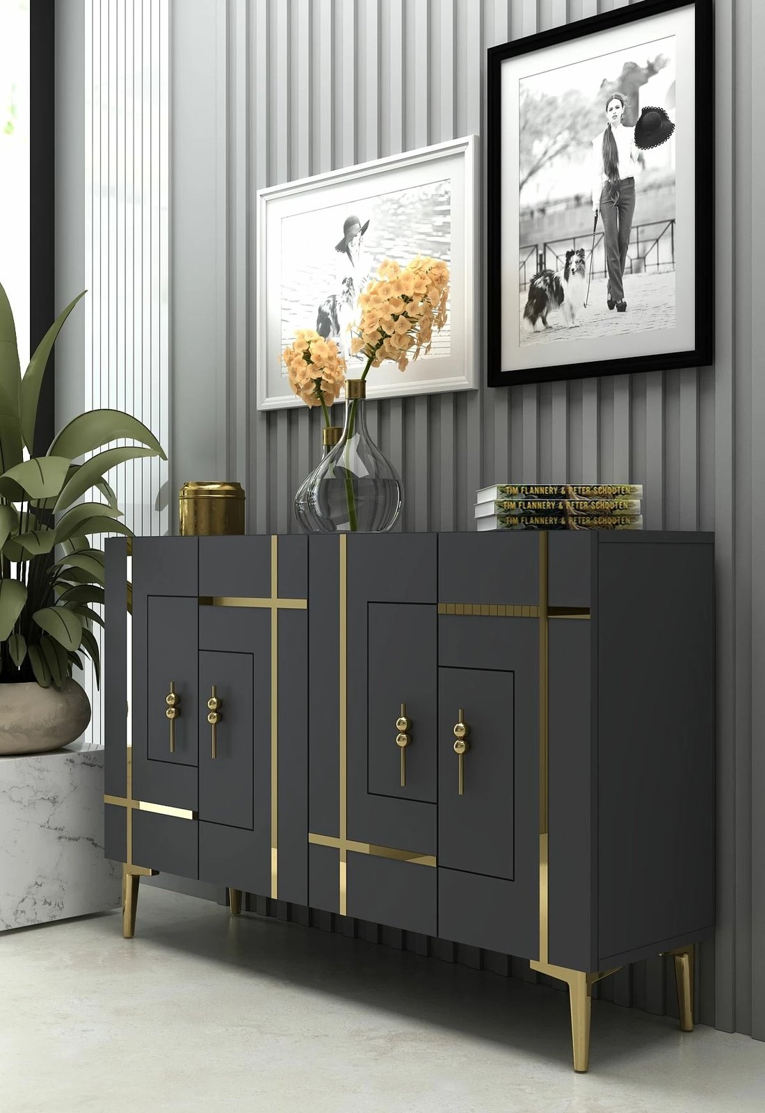 Konsol Skye Decor, ngjyrë antracit dhe ari Konsol Skye Decor, ngjyrë antracit dhe ari