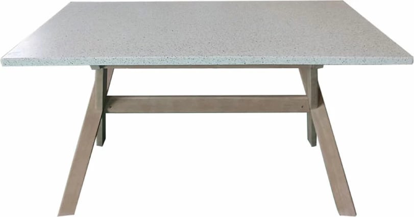 Tavolinë Terrazzo, sipërfaqe terrazzo, këmbë druri eukalipt, 140x80x75cm