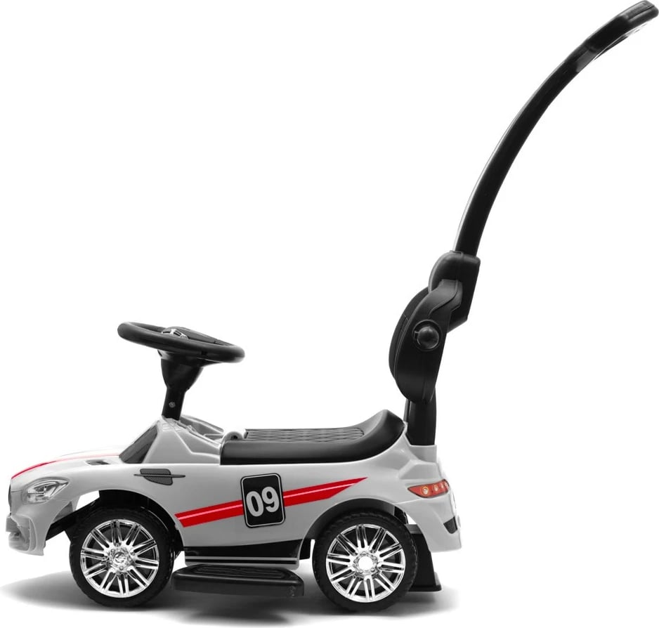 Makinë lodër me shtytje, Baby Mix RACER, me panel tingujsh dhe dorezë udhëzuese, e bardhë